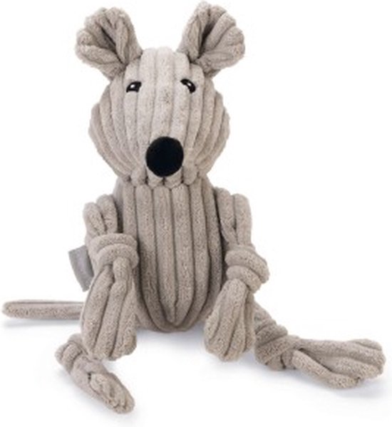 Beeztees Muis Mousy - Hondenspeelgoed - Ribstof - Grijs - 32x11x11,5 cm