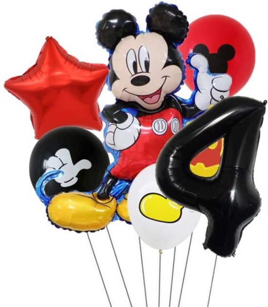 Ballonnen set - 7 stuks ballonnen - Mickey Mouse - thema - verjaardag - 4 jaar - Rood