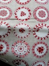 Katoenen Tafellaken, 6 personen,136x180, rode borden