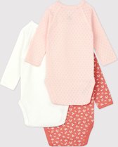 Petit Bateau Set van 3 babybody's in biokatoen Meisjes Rompertje - Maat 62