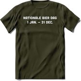 Nationale bier dag T-Shirt | Unisex Kleding | Dames - Heren Feest shirt | Drank | Grappig Verjaardag Cadeau tekst | - Leger Groen - M