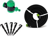 Druppelslang - zweetslang -  Incl. Bijbehorende Koppelstukken - 15 meter + 5 stuks grondankers + Watertimer - Irrigatiesysteem - Bewateringssysteem