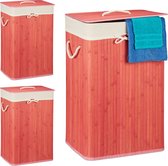 Relaxdays 3x wasmand bamboe - wasbox opvouwbaar - 80 L - 65,5 x 43,5 x 33,5 cm - roze