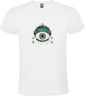 Wit T-shirt met Mandala OOG in Groen, Wit en Bruine kleuren size XL