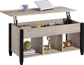 Salontafel, in hoogte verstelbaar, koffietafel met optilbaar blad, heftafel, verborgen opbergruimte, bijzettafel van hout, voor woonkamer, grijs