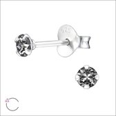Aramat jewels ® - 925 sterling zilveren oorsteker rond black diamond swarovski elements kristal 3mm