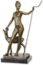 Bronzen beeld - een brons sculptuur van diana met een hert -  - 32,5 cm hoog