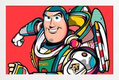 JUNIQE - Poster met houten lijst Buzz Lightyear popart -13x18