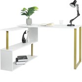 FURNIBELLA - Bureau werktafel met planken MDF goud-wit