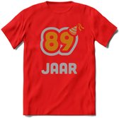 89 Jaar Feest T-Shirt | Goud - Zilver | Grappig Verjaardag Cadeau Shirt | Dames - Heren - Unisex | Tshirt Kleding Kado | - Rood - XL