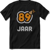 89 Jaar Feest T-Shirt | Goud - Zilver | Grappig Verjaardag Cadeau Shirt | Dames - Heren - Unisex | Tshirt Kleding Kado | - Zwart - XXL