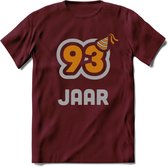 93 Jaar Feest T-Shirt | Goud - Zilver | Grappig Verjaardag Cadeau Shirt | Dames - Heren - Unisex | Tshirt Kleding Kado | - Burgundy - L