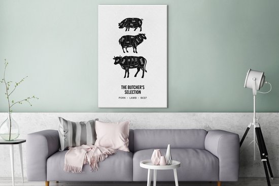 Toile Peinture Cuisine - Vache - Viande - 80x120 cm - Décoration murale - Cadeau pour femme