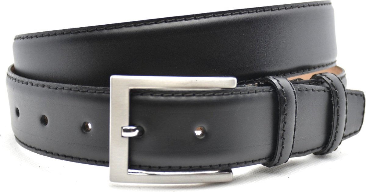 Moderiemen 3,5cm pantalonriem zwart - zwarte heren riem gebolleerd - maat 105 - totale lengte 120 cm - 100% leer