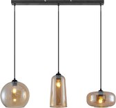 Lucande - hanglamp - 3 lichts - Metaal, glas - E27 - zwart, amber