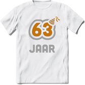 63 Jaar Feest T-Shirt | Goud - Zilver | Grappig Verjaardag Cadeau Shirt | Dames - Heren - Unisex | Tshirt Kleding Kado | - Wit - M