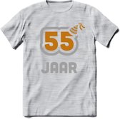 55 Jaar Feest T-Shirt | Goud - Zilver | Grappig Verjaardag Cadeau Shirt | Dames - Heren - Unisex | Tshirt Kleding Kado | - Licht Grijs - Gemaleerd - XL