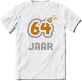 64 Jaar Feest T-Shirt | Goud - Zilver | Grappig Verjaardag Cadeau Shirt | Dames - Heren - Unisex | Tshirt Kleding Kado | - Wit - XL