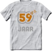 59 Jaar Feest T-Shirt | Goud - Zilver | Grappig Verjaardag Cadeau Shirt | Dames - Heren - Unisex | Tshirt Kleding Kado | - Licht Grijs - Gemaleerd - S