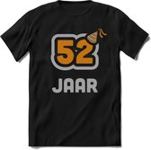 52 Jaar Feest T-Shirt | Goud - Zilver | Grappig Verjaardag Cadeau Shirt | Dames - Heren - Unisex | Tshirt Kleding Kado | - Zwart - 3XL