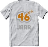 46 Jaar Feest T-Shirt | Goud - Zilver | Grappig Verjaardag Cadeau Shirt | Dames - Heren - Unisex | Tshirt Kleding Kado | - Licht Grijs - Gemaleerd - XXL