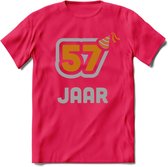 57 Jaar Feest T-Shirt | Goud - Zilver | Grappig Verjaardag Cadeau Shirt | Dames - Heren - Unisex | Tshirt Kleding Kado | - Roze - S