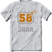 58 Jaar Feest T-Shirt | Goud - Zilver | Grappig Verjaardag Cadeau Shirt | Dames - Heren - Unisex | Tshirt Kleding Kado | - Licht Grijs - Gemaleerd - L