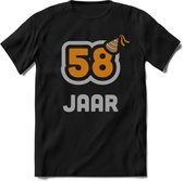 58 Jaar Feest T-Shirt | Goud - Zilver | Grappig Verjaardag Cadeau Shirt | Dames - Heren - Unisex | Tshirt Kleding Kado | - Zwart - XXL