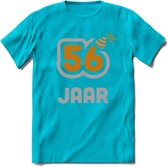56 Jaar Feest T-Shirt | Goud - Zilver | Grappig Verjaardag Cadeau Shirt | Dames - Heren - Unisex | Tshirt Kleding Kado | - Blauw - L