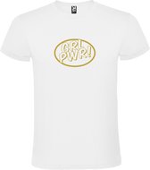Wit t-shirt met 'Girl Power / GRL PWR' print Goud  size 4XL