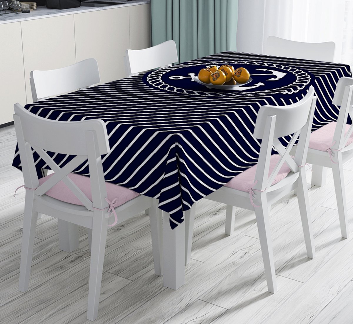 Bedrukt Velvet textiel Tafelkleed - Scheepsanker patroon - Fluweel - 135x220 - Tafelkleden - Tafellaken