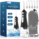 Draagbare draadloze water flosser van 350 ml.  Voor tandheelkundige zorg thuis en op reis. 3 standen, 5 mondstuktips, 3 reinigingssets en een reistas