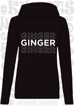 GINGER dames hoodie - Zwart - lange mouw - Maat S - Met capuchon - Grappige teksten - Quotes - Kwoots - rood haar