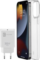 Cellularline - iPhone 13 Pro Max, starter kit reislader usb-c 20W + hoesje, transparant