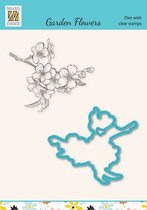 HDCS021  Nellie Snellen Snijmal & clearstamp set Tuinbloemen - Kerselaar - mal en stempel bloem - kersen bloesem