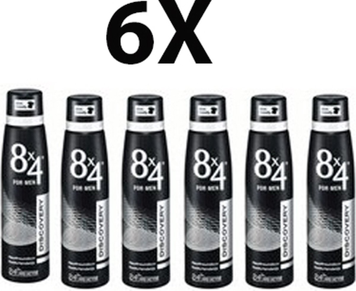 8x4 MEN Discovery Deodorant Spray - 6 x 150 ml - Voordeelverpakking - 8x4