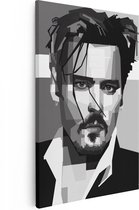 Artaza Canvas Schilderij Johnny Depp in het Zwart Wit - 40x60 - Poster Foto op Canvas - Canvas Print