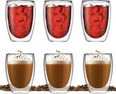 GLAEZ® Dubbelwandige Glazen - Koffieglazen - Latte Macchiato Koffieglazenset - Koffiekopjes/Theeglazenset - Koffieglazen Handgeblazen - Dubbelwandige koffieglazenset - Vaatwasserbestendig - glazenset van 6 Stuks - 350 ml