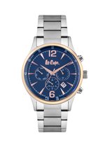 Lee Cooper LC06724.590 - Horloge - Analoog - Mannen - Heren - stalen band - Zilverkleurig - Rosékleurig - Blauw