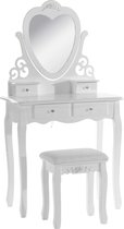 FURNIBELLA Kaptafel met spiegel en kruk 4 laden MDF en massief grenenhout Wit 74,5 x 138 x 40 cm (B x H x D)