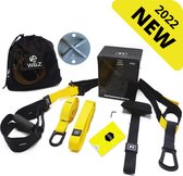 W&Z TRX Suspension trainer Pro - Thuis sporten -  Complete TRX Training set - Zwart/Geel - Plafond Anker - X-mount