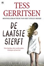 Boekomslag 'De laatste sterft' van Tess Gerritsen met een vrouw met wapperend haar in een witte jurk.