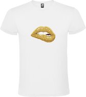 Wit t-shirt met Gouden Glanzende Lippen groot size S