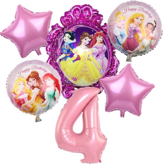 Prinses ballonnen - thema - 4 jaar - Ariel - Rapunzel - Doornroosje - Sneeuwwitje - Belle - prinsessen - Disney Princess
