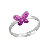 Ring meisje kind | Ring kinderen | Zilveren ring, roze vlinder met kristallen