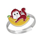 Ring meisje kind | Ring kinderen | Zilveren ring, aapje met banaan