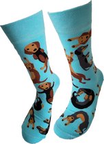 Verjaardag cadeau - Grappige sokken - Teckels blauw sokken - Leuke sokken - Vrolijke sokken – Valentijn Cadeau - Luckyday Socks - Cadeau sokken - Socks waar je Happy van wordt – Ma