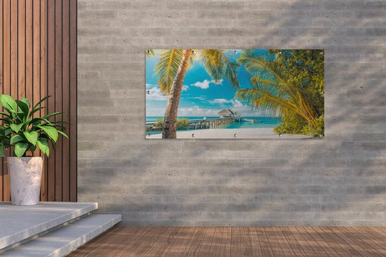 Affiche pour clôture Plage - Palmier - Mer - 200x100 cm - Toile de jardin