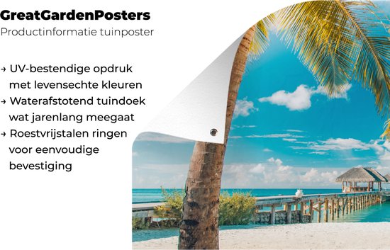 Affiche pour clôture Plage - Palmier - Mer - 200x100 cm - Toile de jardin