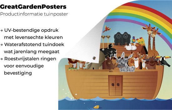 Tuindoek Een illustratie van de ark van Noach onder de regenboog